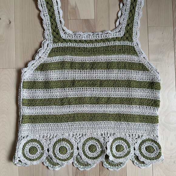 Crochet Tank – Green White Striped, Circle Hem, Boho Festival Top - Picture 7 of 7